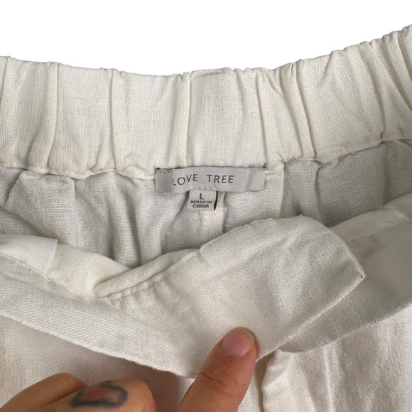 Love Tree Women Linen Blend Pleated High Waist Shorts  White Cream Large L 580 - Picture 5 of 8